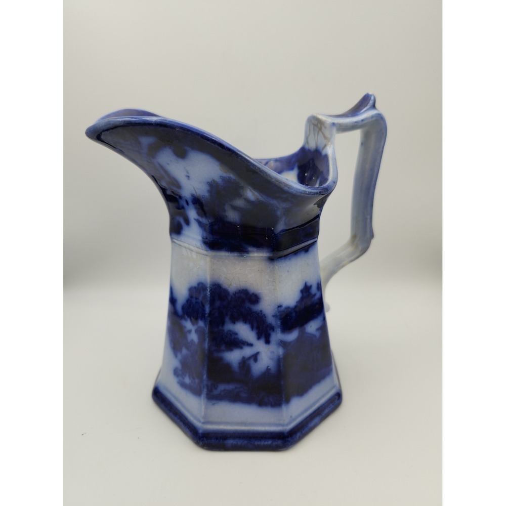 Antique W. Adams & Sons "Tonquin" Flow Blue Pitcher  C. 1840s 5.25"